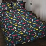 Colorful Paw And Bone Pattern Print Quilt Bed Set