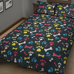 Colorful Paw And Bone Pattern Print Quilt Bed Set