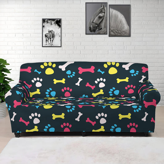 Colorful Paw And Bone Pattern Print Sofa Cover