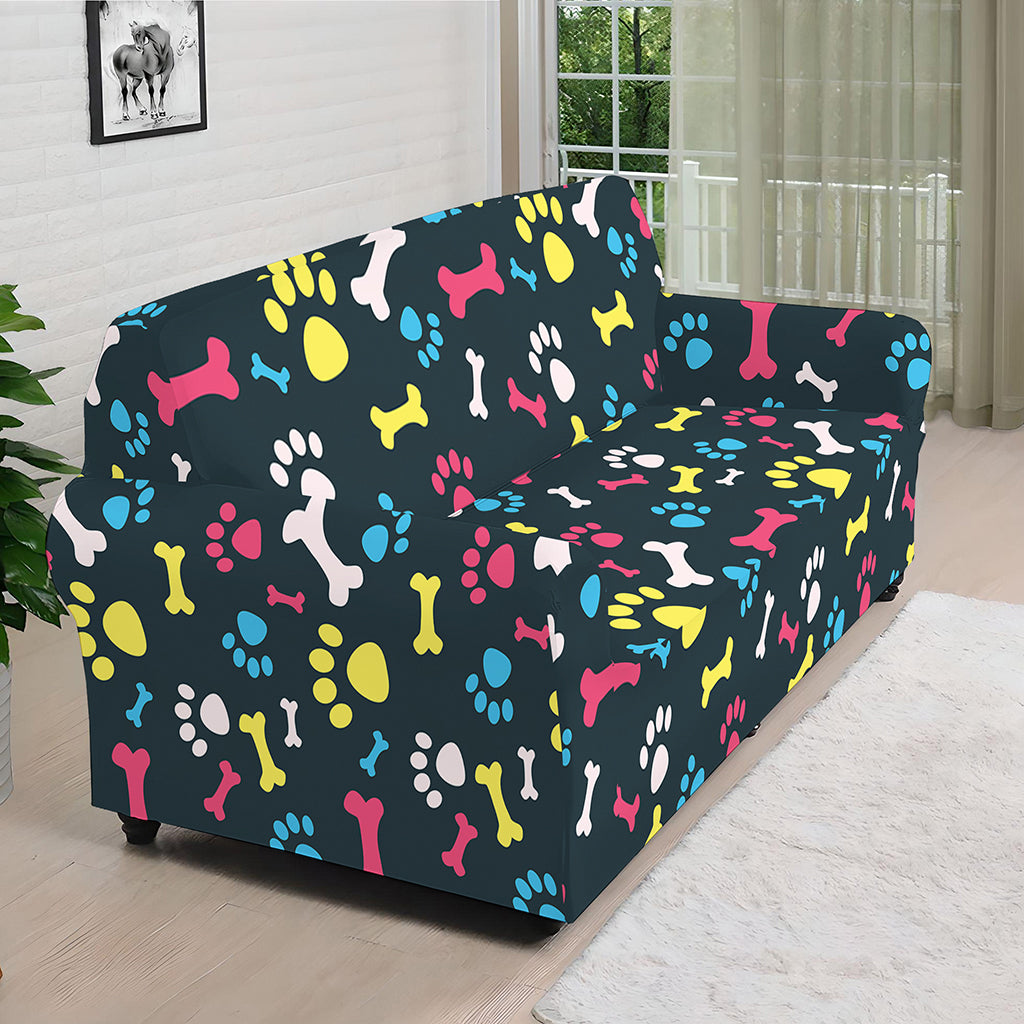 Colorful Paw And Bone Pattern Print Sofa Cover