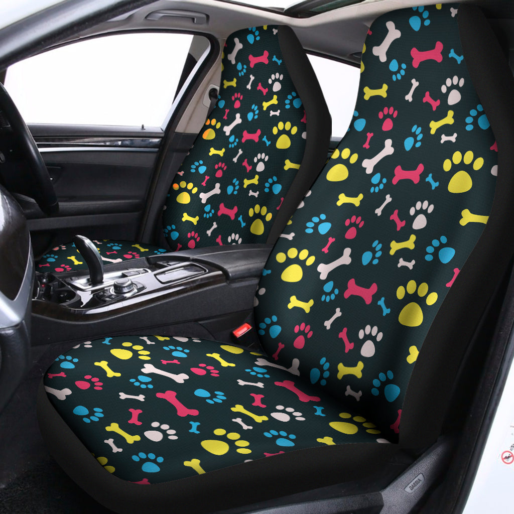 Colorful Paw And Bone Pattern Print Universal Fit Car Seat Covers