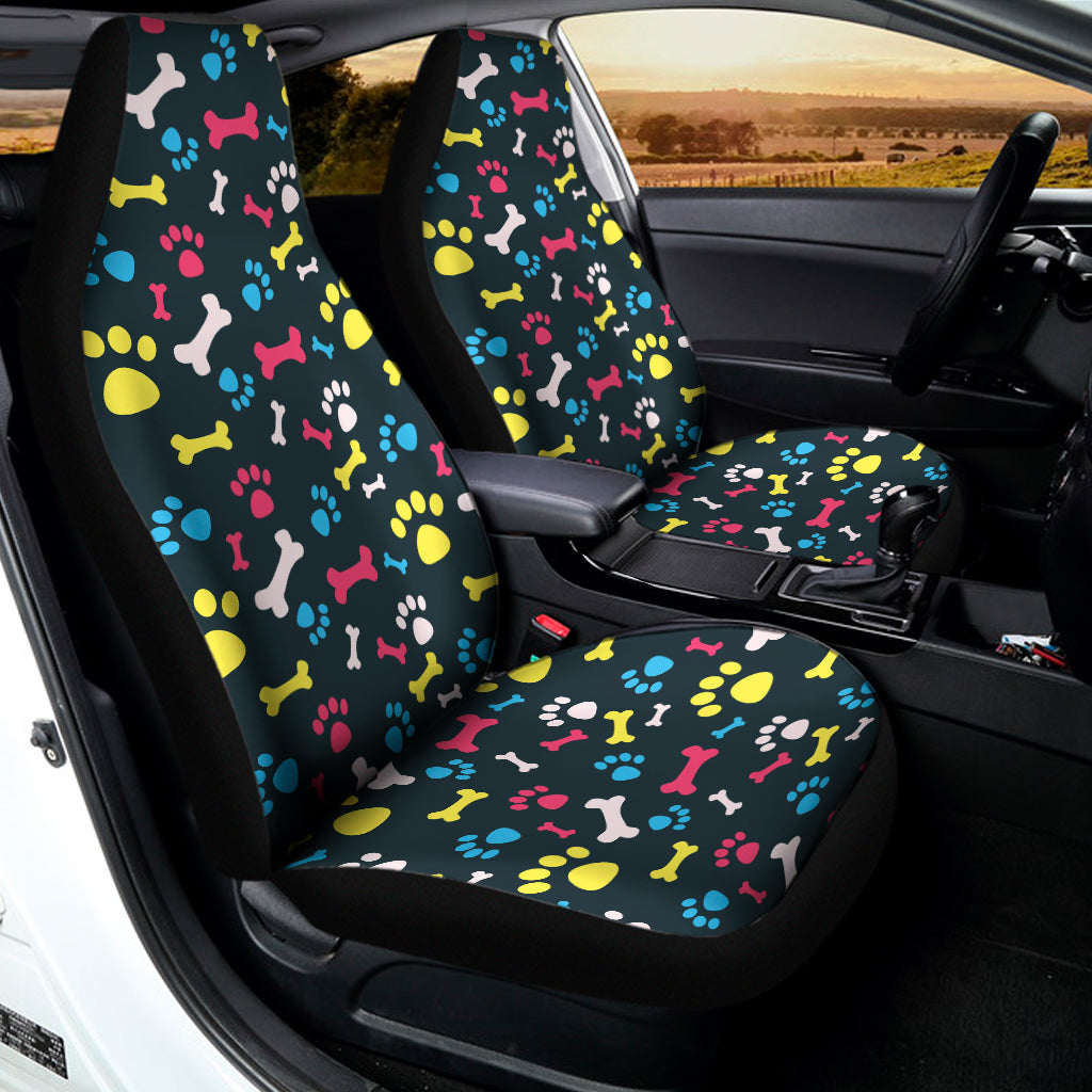 Colorful Paw And Bone Pattern Print Universal Fit Car Seat Covers