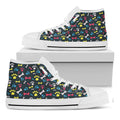 Colorful Paw And Bone Pattern Print White High Top Sneakers