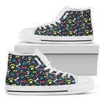Colorful Paw And Bone Pattern Print White High Top Shoes