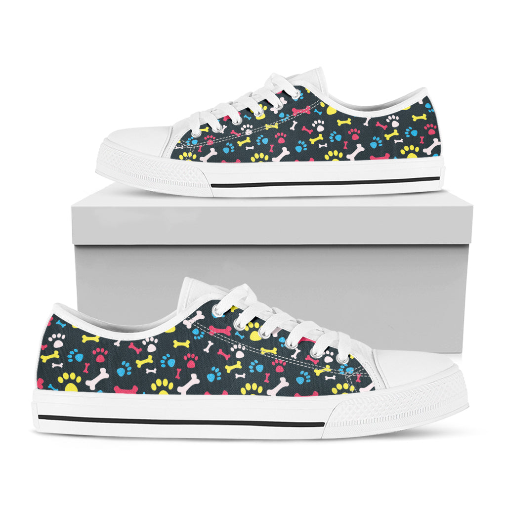 Colorful Paw And Bone Pattern Print White Low Top Shoes
