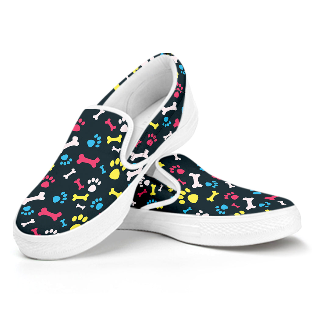 Colorful Paw And Bone Pattern Print White Slip On Shoes