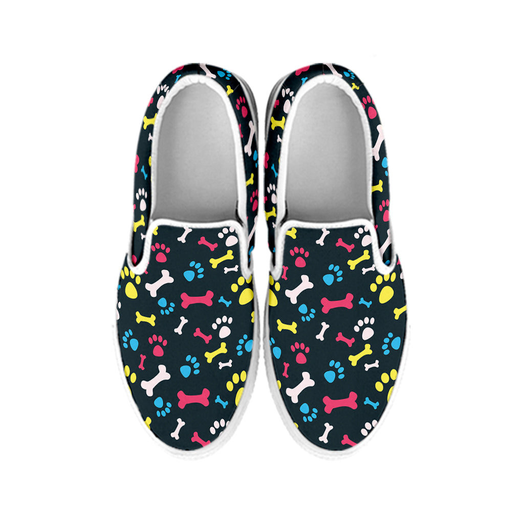 Colorful Paw And Bone Pattern Print White Slip On Shoes