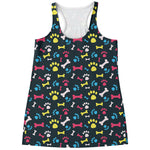 Colorful Paw And Bone Pattern Print Women's Racerback Tank Top