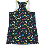 Colorful Paw And Bone Pattern Print Women's Racerback Tank Top