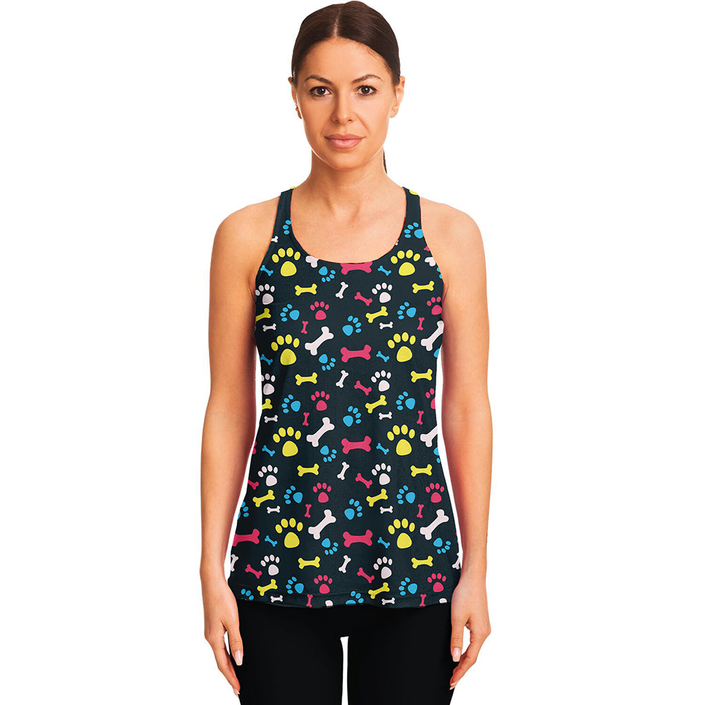 Colorful Paw And Bone Pattern Print Women's Racerback Tank Top