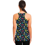 Colorful Paw And Bone Pattern Print Women's Racerback Tank Top