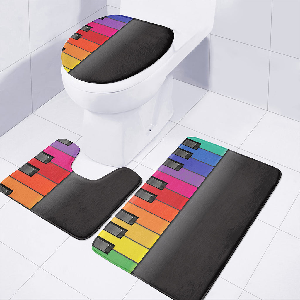 Colorful Piano Keyboard Print 3 Piece Bath Mat Set
