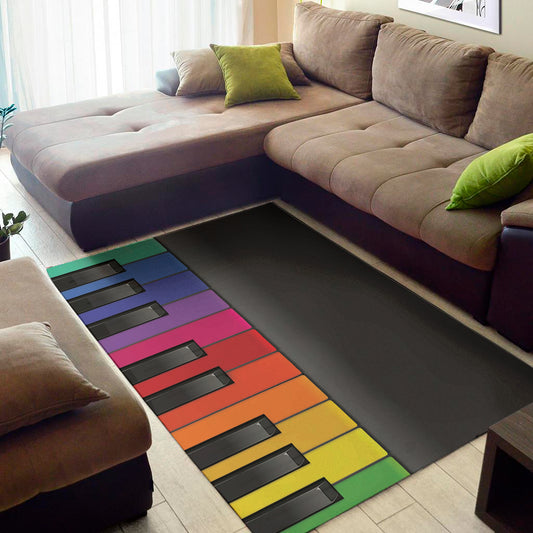 Colorful Piano Keyboard Print Area Rug