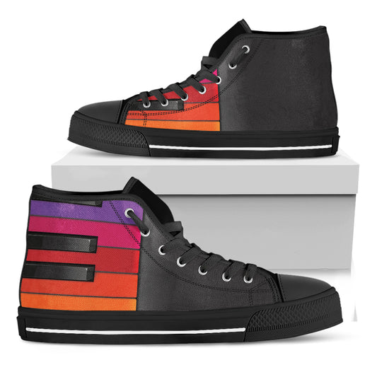 Colorful Piano Keyboard Print Black High Top Shoes