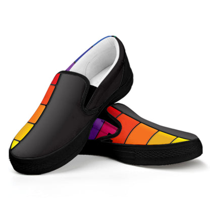 Colorful Piano Keyboard Print Black Slip On Shoes