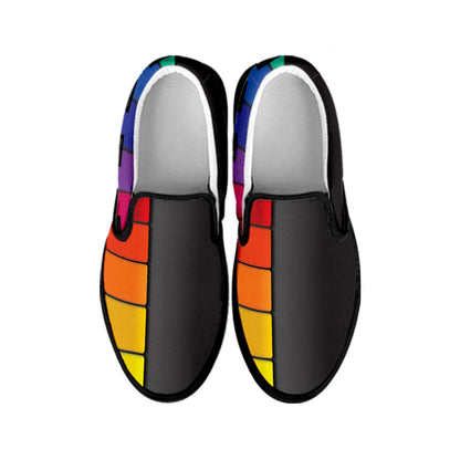 Colorful Piano Keyboard Print Black Slip On Shoes