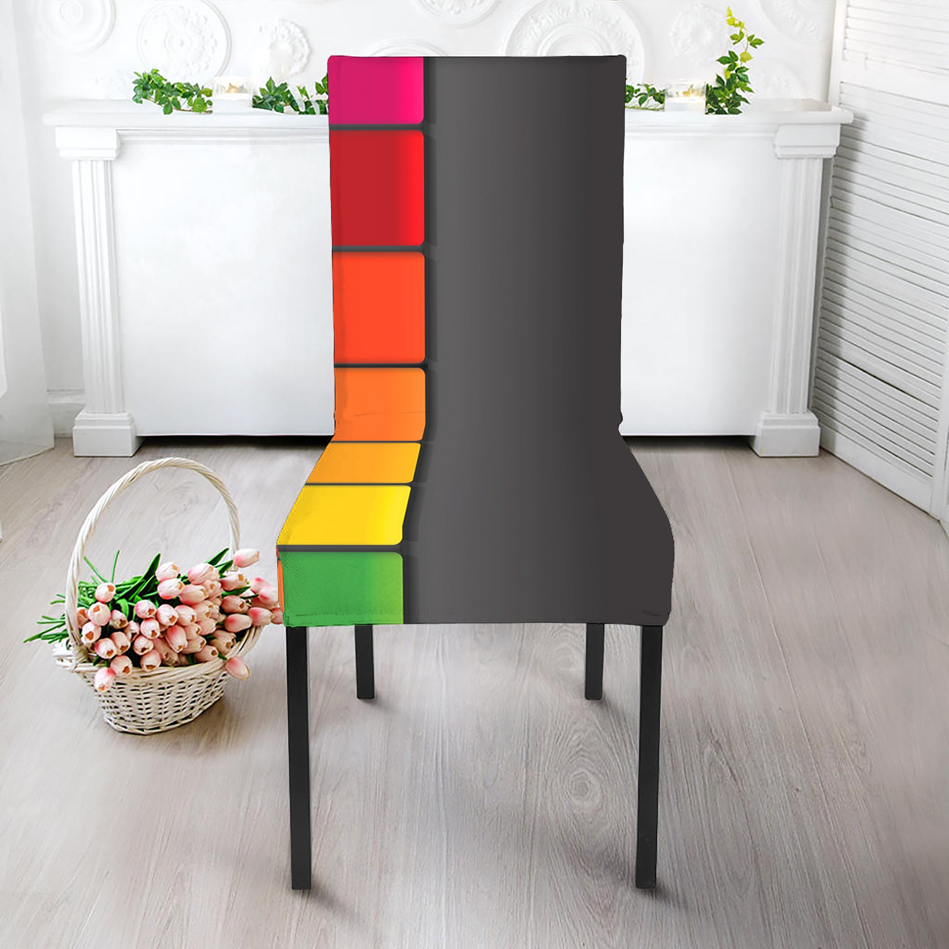 Colorful Piano Keyboard Print Dining Chair Slipcover