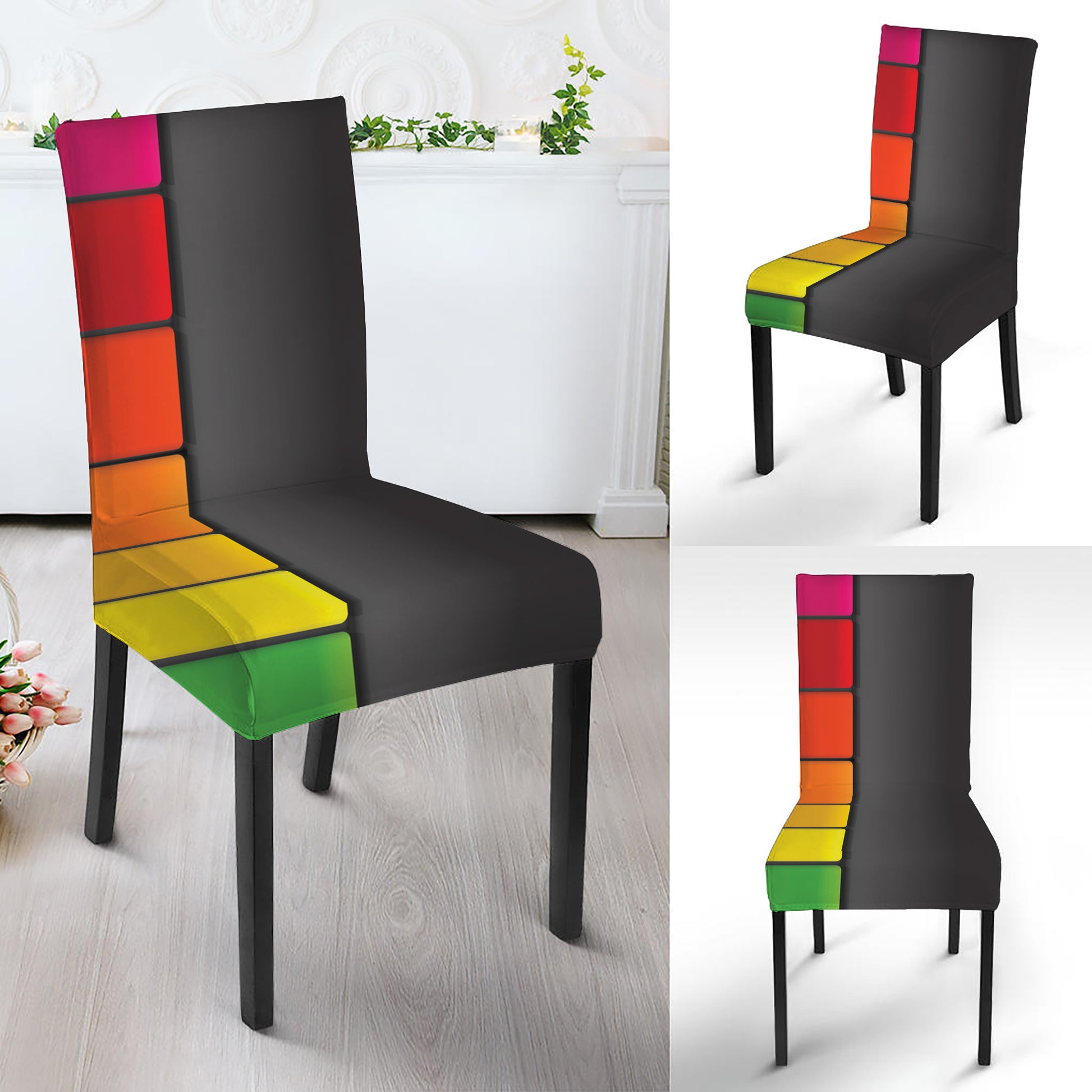 Colorful Piano Keyboard Print Dining Chair Slipcover