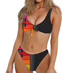 Colorful Piano Keyboard Print Front Bow Tie Bikini