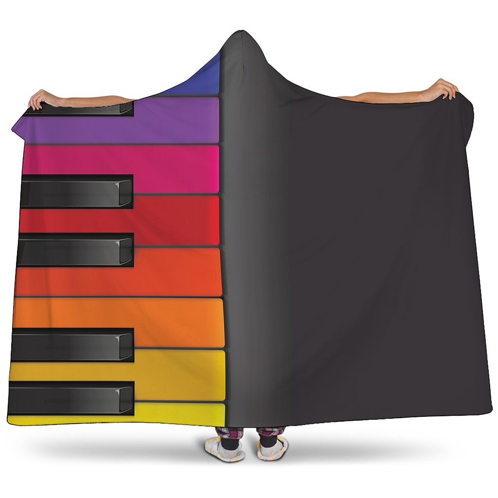 Colorful Piano Keyboard Print Hooded Blanket