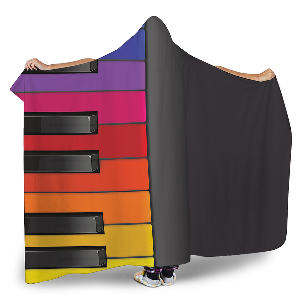 Colorful Piano Keyboard Print Hooded Blanket