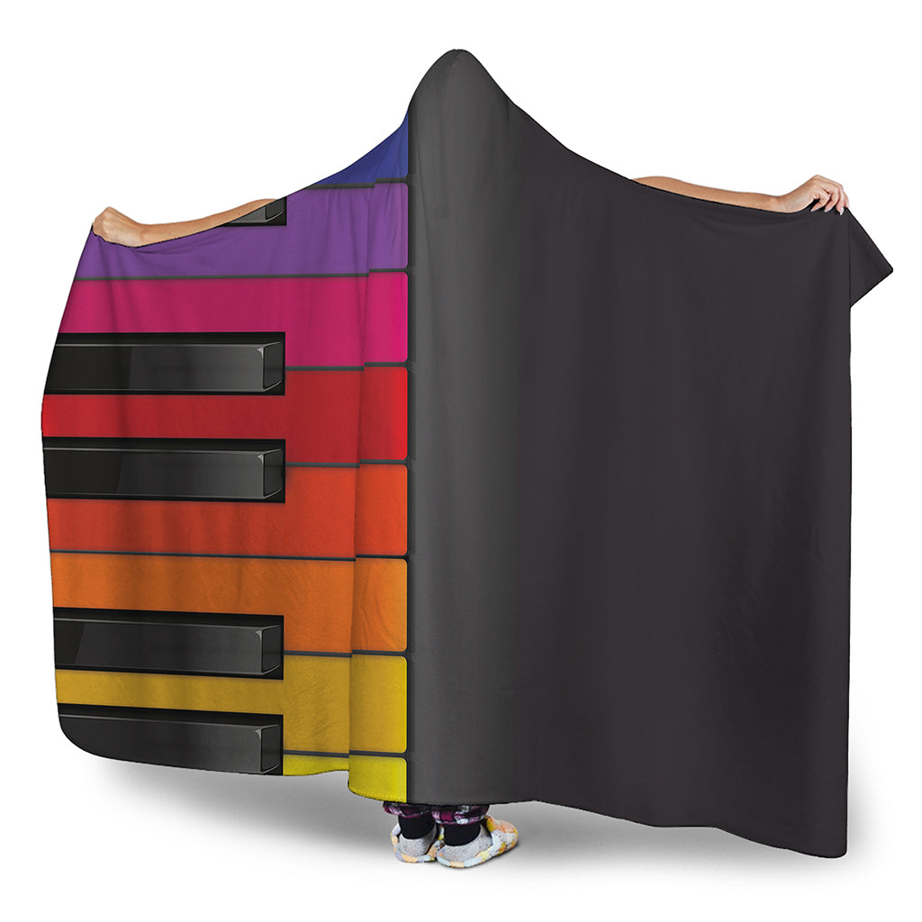 Colorful Piano Keyboard Print Hooded Blanket