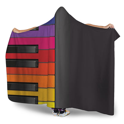 Colorful Piano Keyboard Print Hooded Blanket