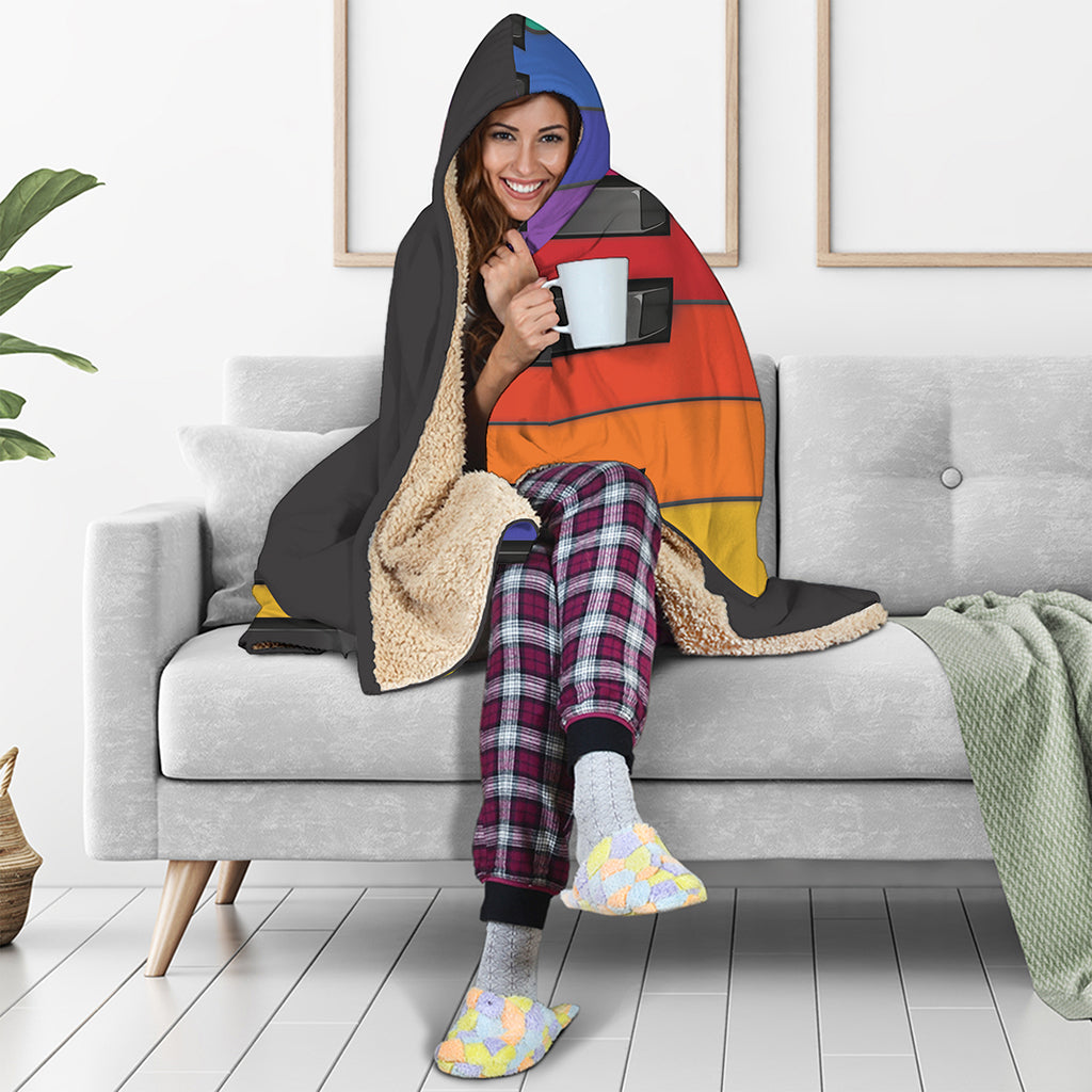 Colorful Piano Keyboard Print Hooded Blanket