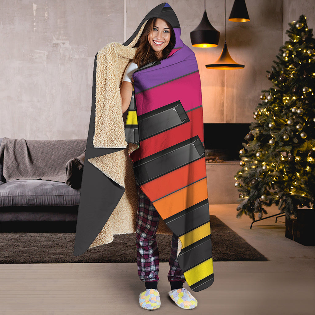 Colorful Piano Keyboard Print Hooded Blanket