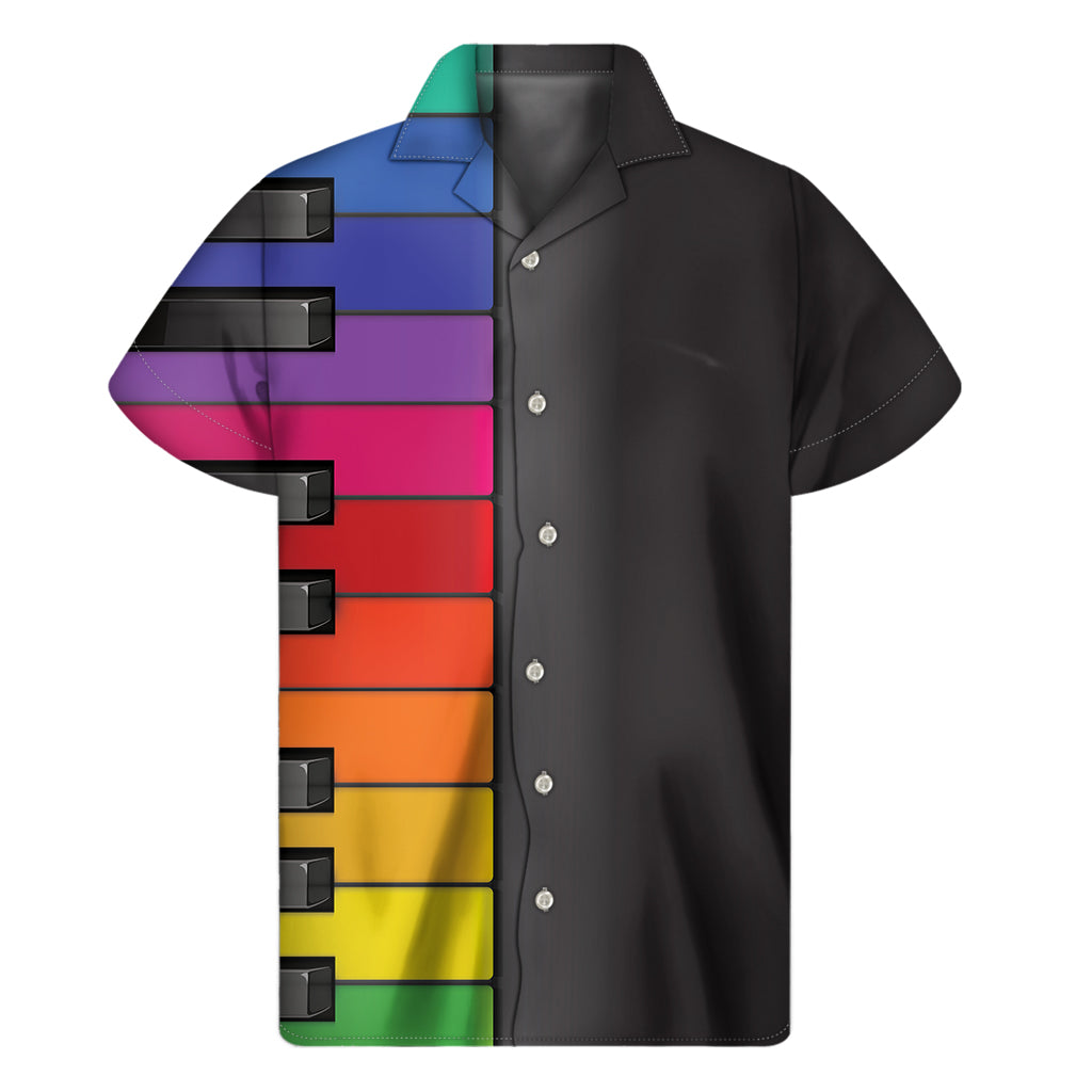 Colorful Piano Keyboard Print Men's Short Sleeve Shirt