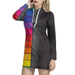 Colorful Piano Keyboard Print Pullover Hoodie Dress