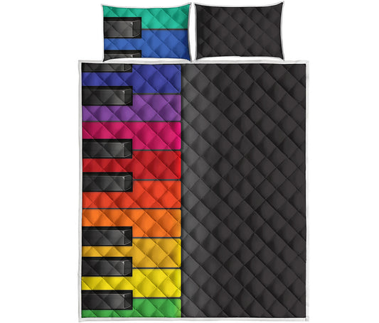 Colorful Piano Keyboard Print Quilt Bed Set