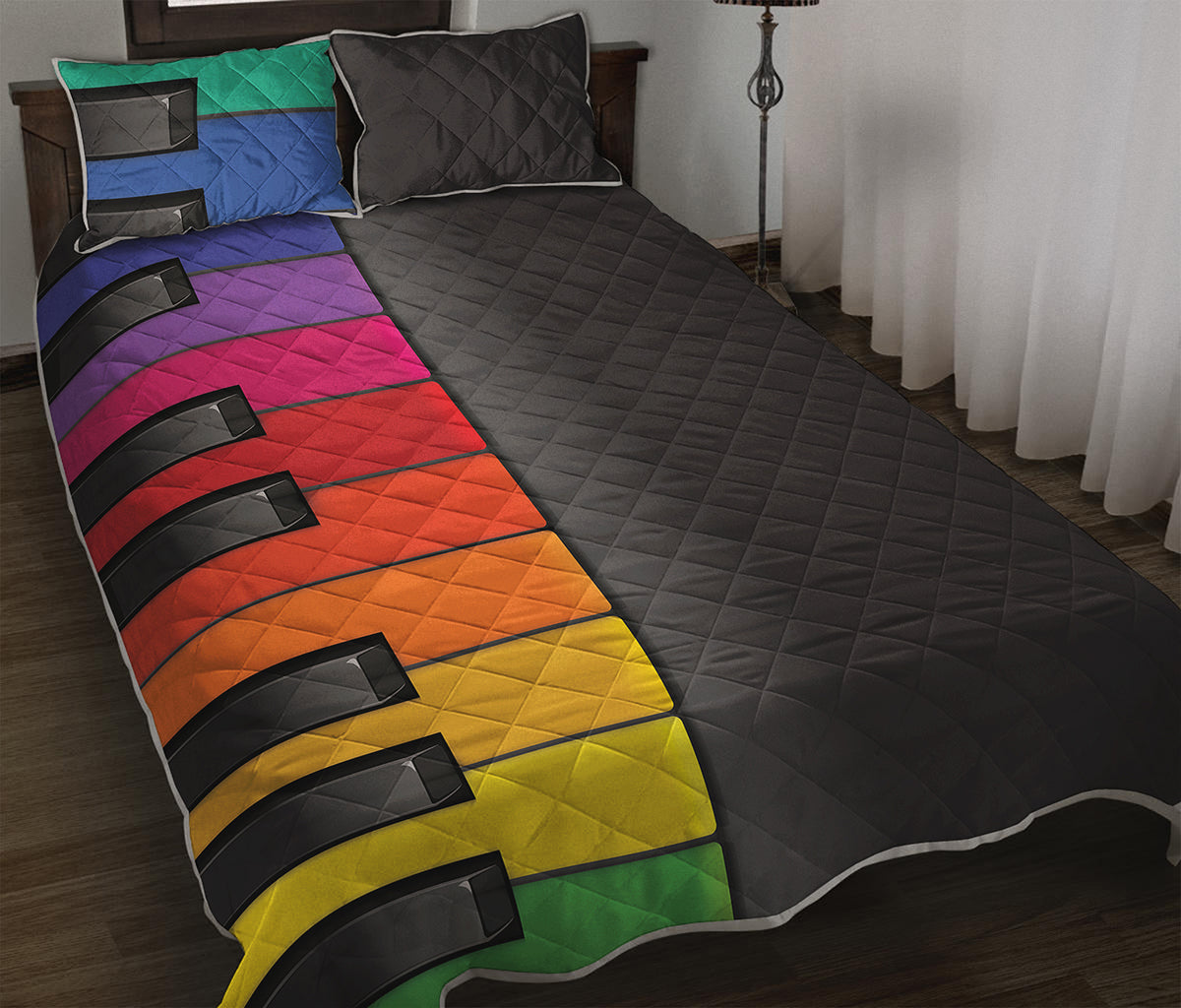 Colorful Piano Keyboard Print Quilt Bed Set