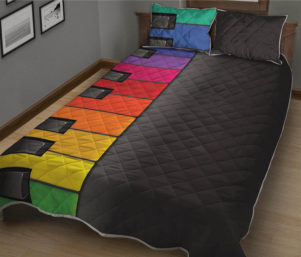 Colorful Piano Keyboard Print Quilt Bed Set