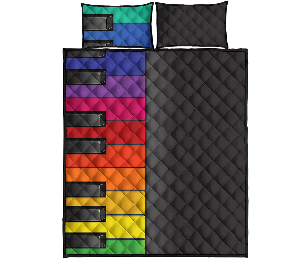 Colorful Piano Keyboard Print Quilt Bed Set