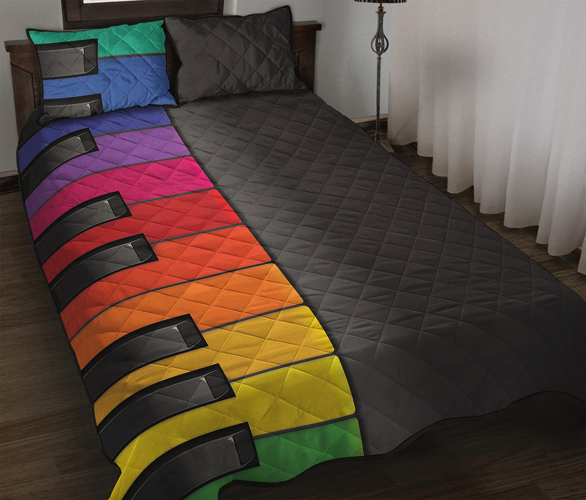 Colorful Piano Keyboard Print Quilt Bed Set