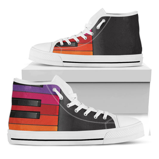 Colorful Piano Keyboard Print White High Top Shoes
