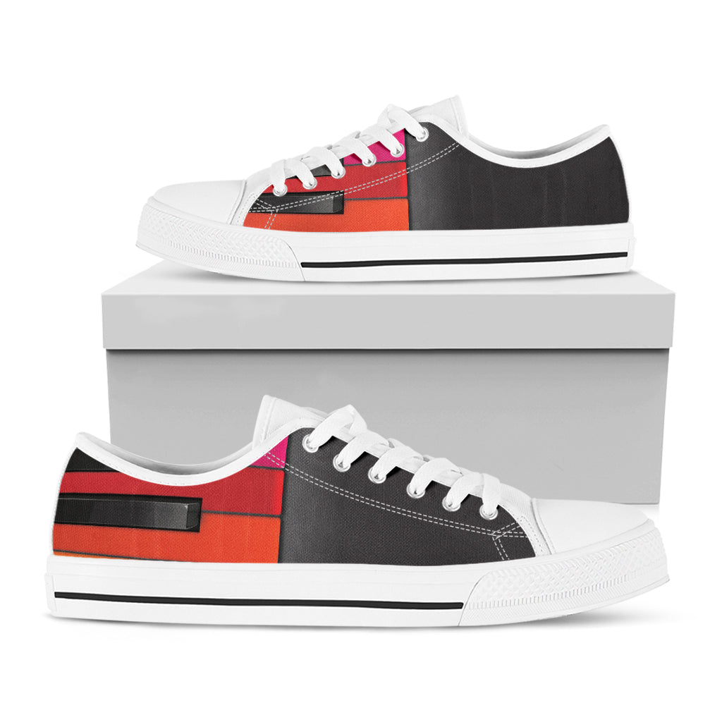 Colorful Piano Keyboard Print White Low Top Shoes