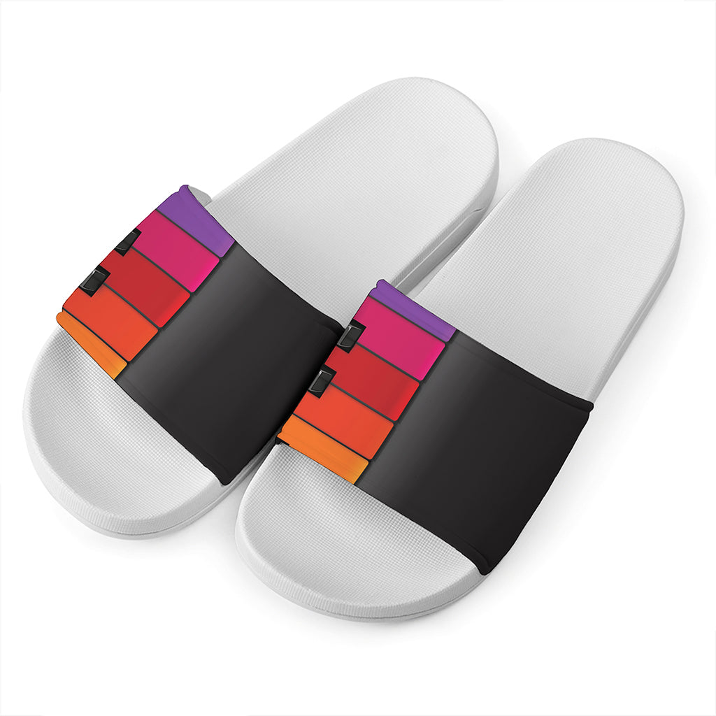 Colorful Piano Keyboard Print White Slide Sandals