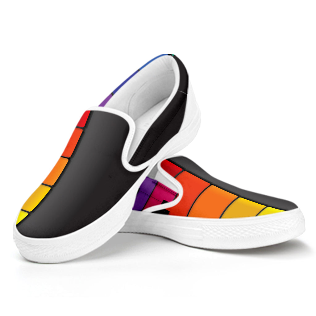 Colorful Piano Keyboard Print White Slip On Shoes