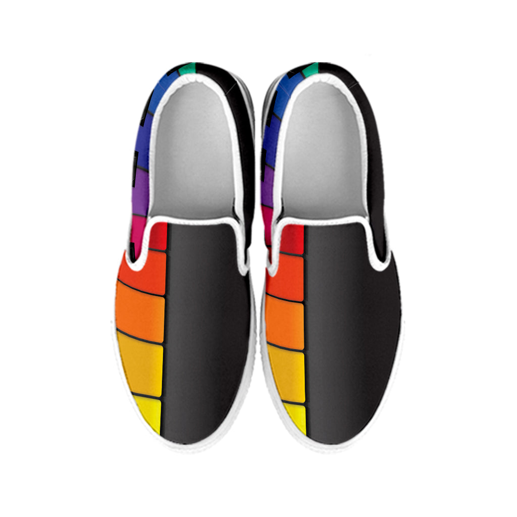 Colorful Piano Keyboard Print White Slip On Shoes