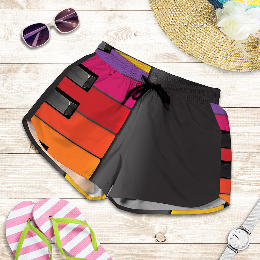 Colorful Piano Keyboard Print Women's Shorts