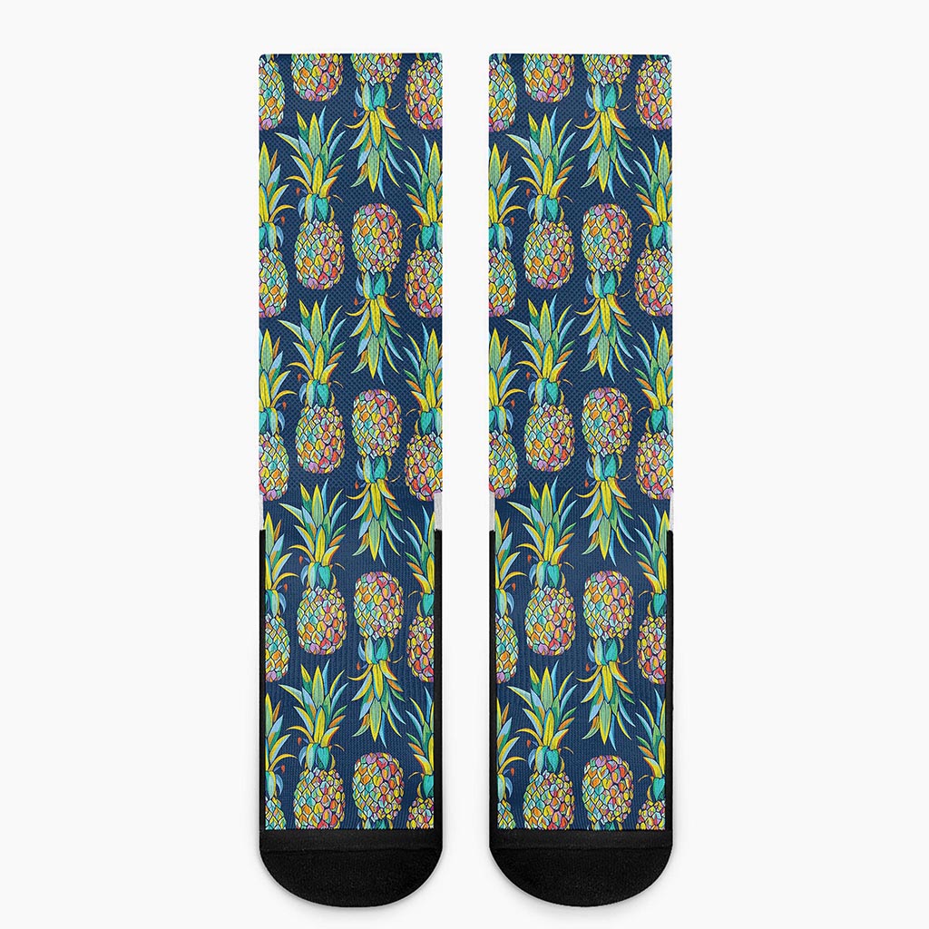 Colorful Pineapple Pattern Print Crew Socks