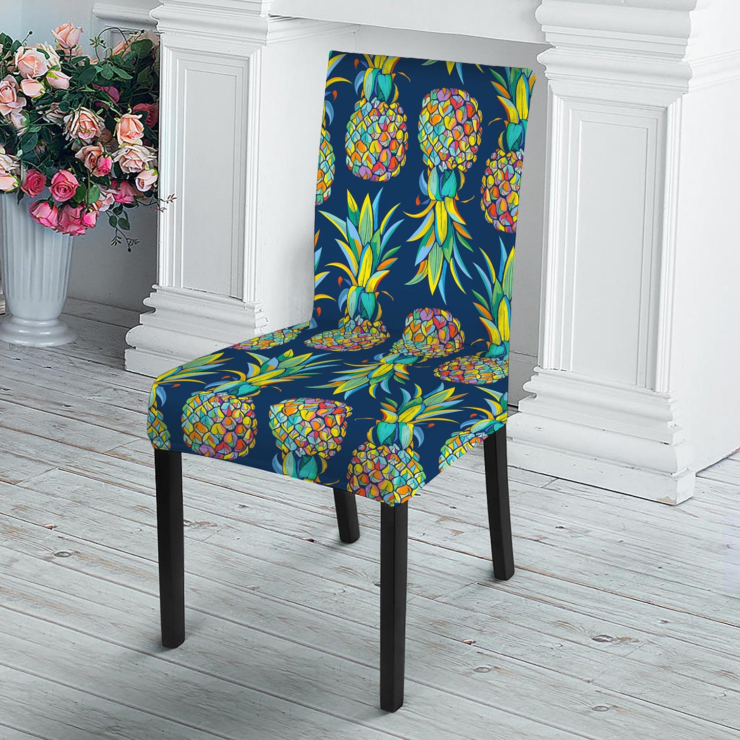 Colorful Pineapple Pattern Print Dining Chair Slipcover