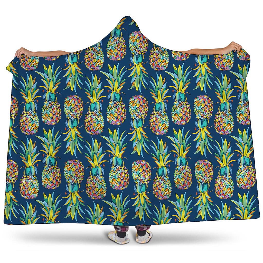 Colorful Pineapple Pattern Print Hooded Blanket