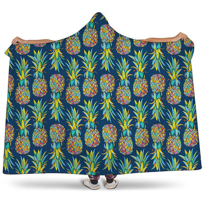 Colorful Pineapple Pattern Print Hooded Blanket