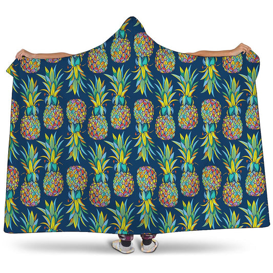 Colorful Pineapple Pattern Print Hooded Blanket