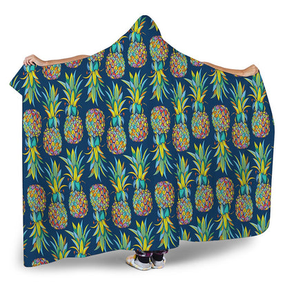Colorful Pineapple Pattern Print Hooded Blanket