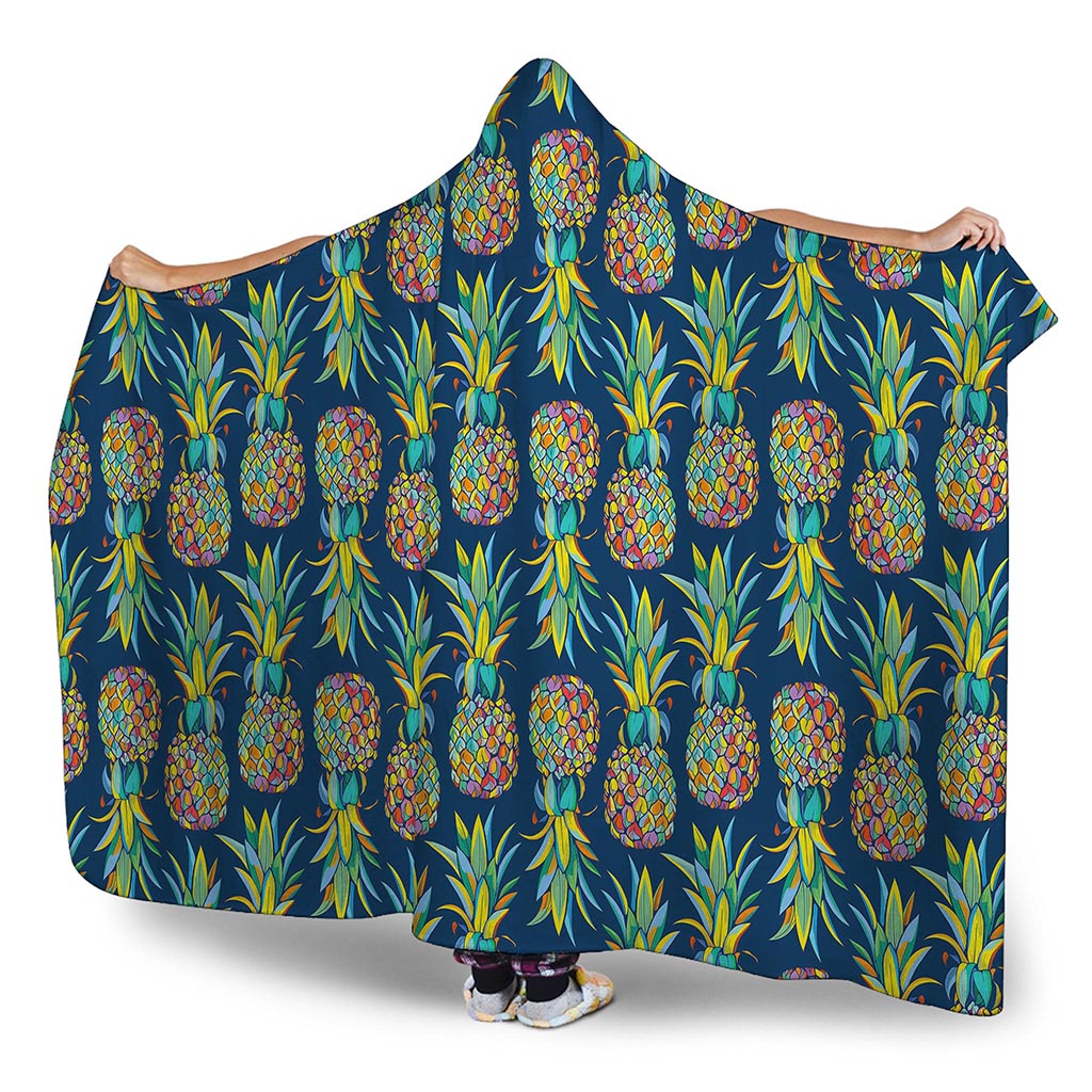 Colorful Pineapple Pattern Print Hooded Blanket