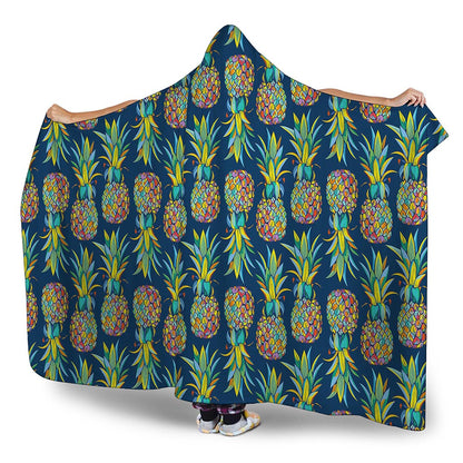Colorful Pineapple Pattern Print Hooded Blanket